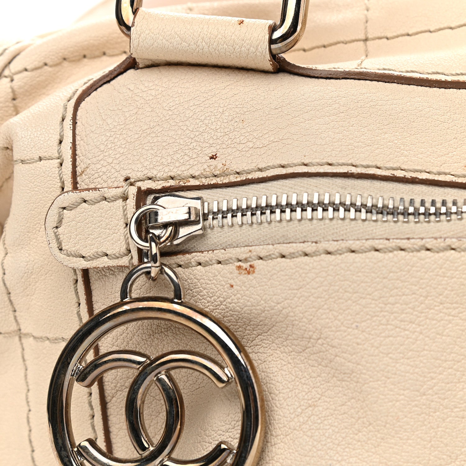 Chanel Calfskin Stitched Outdoor Ligne Bowler Beige 14 of 17