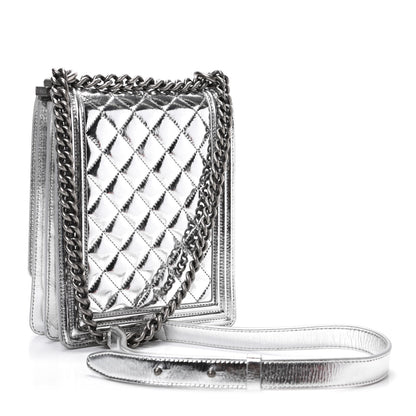 Chanel Metallic Goatskin Quilted North South Boy Flap Silver 3 of 10