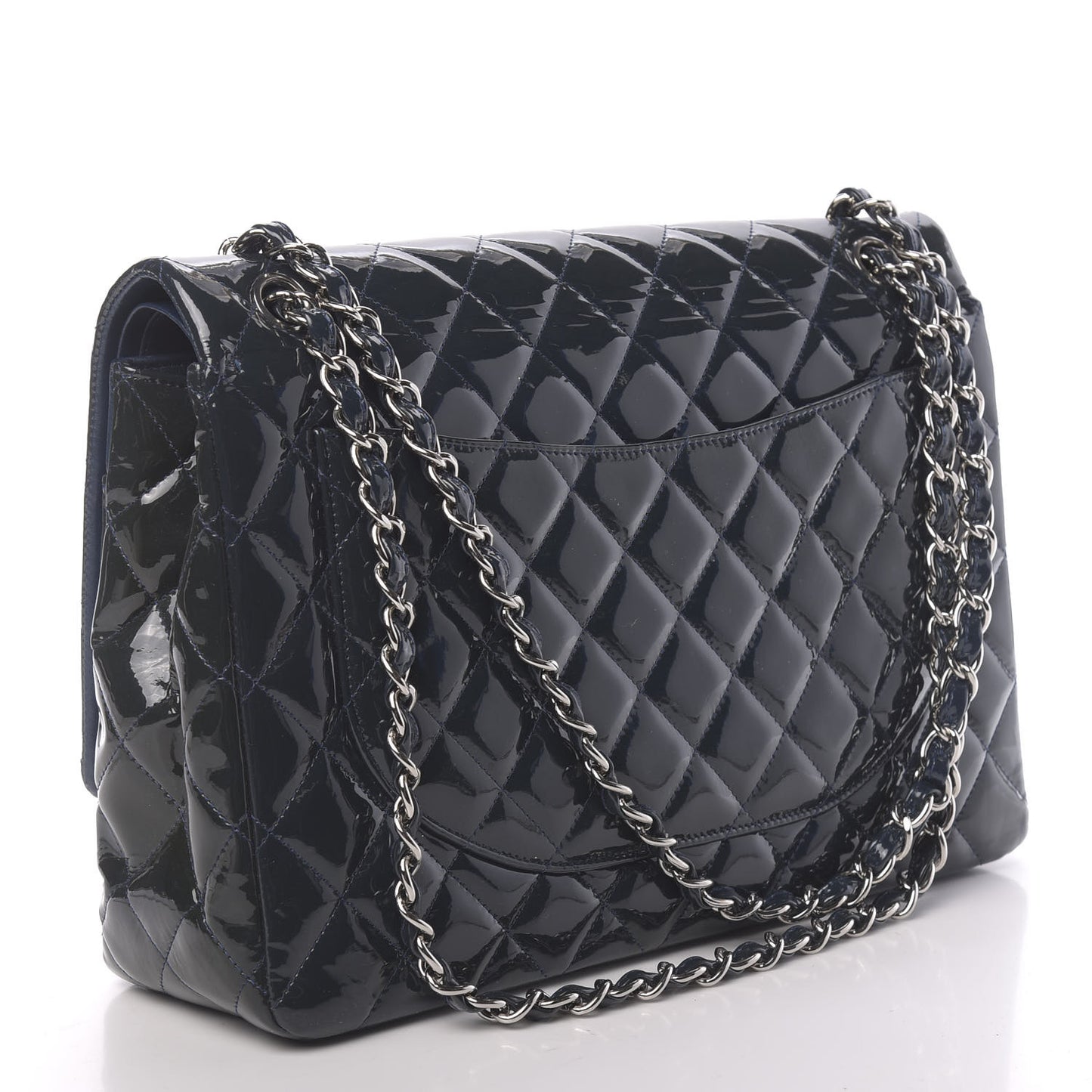 Patent Quilted Maxi Double Flap Navy Blue