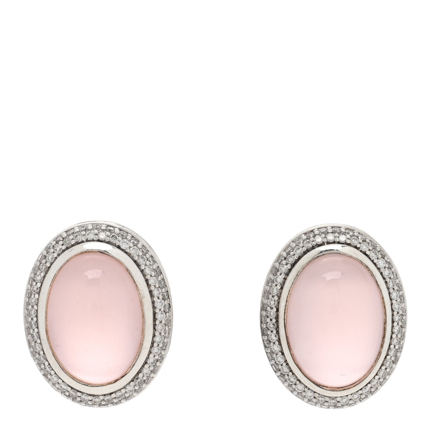 David Yurman Sterling Silver Diamond Rose Quartz 14mm Oval Earrings 1 of 5