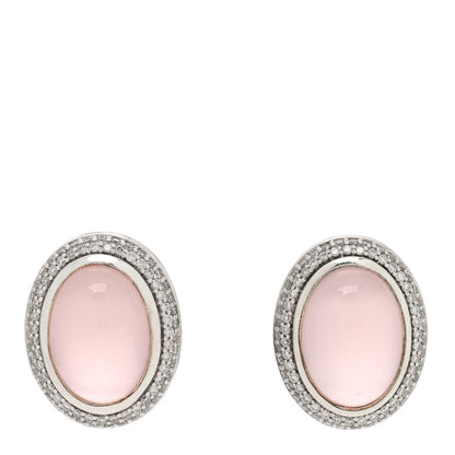 David Yurman Sterling Silver Diamond Rose Quartz 14mm Oval Earrings 1 of 5