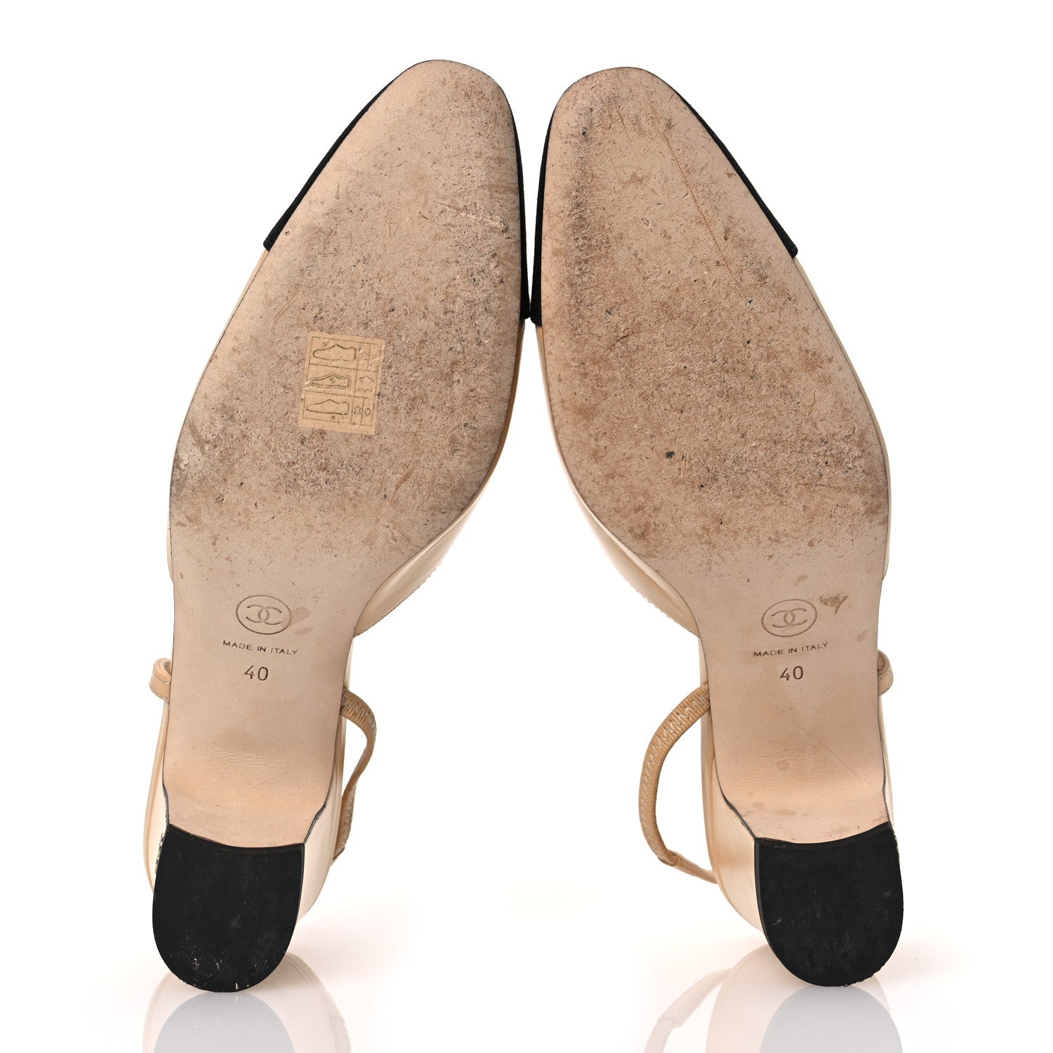 Chanel Goatskin Grosgrain Cap Toe CC Slingback Pumps 40 Beige Black 7 of 12