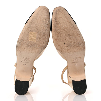 Chanel Goatskin Grosgrain Cap Toe CC Slingback Pumps 40 Beige Black 7 of 12