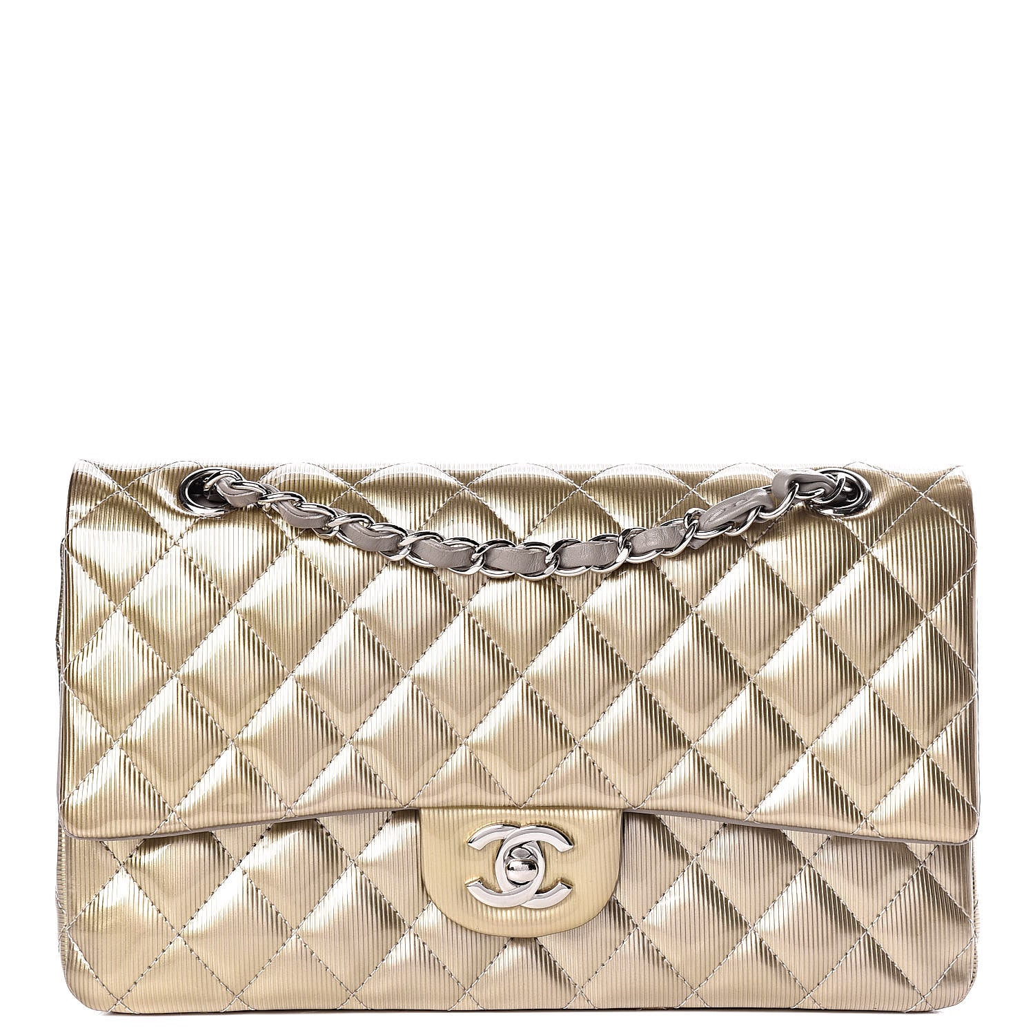 Chanel Striated Patent Quilted Medium Double Flap Gold 1 of 10