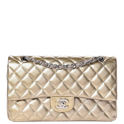 Chanel Striated Patent Quilted Medium Double Flap Gold 1 of 10