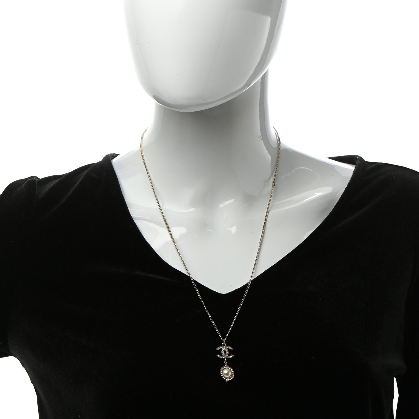 Crystal Pearl CC Lace Camellia Necklace Gold