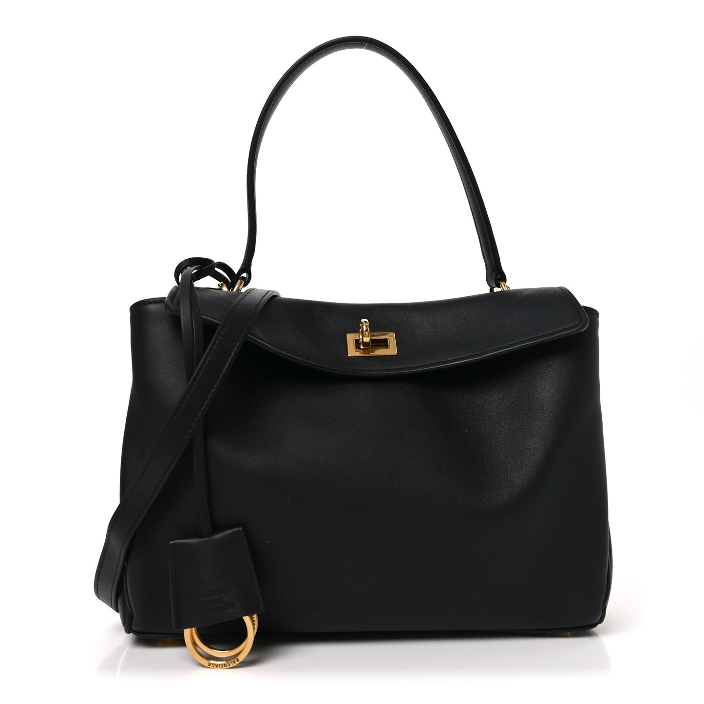 Natural Smooth Calfskin Small Rodeo Top Handle Handbag Black