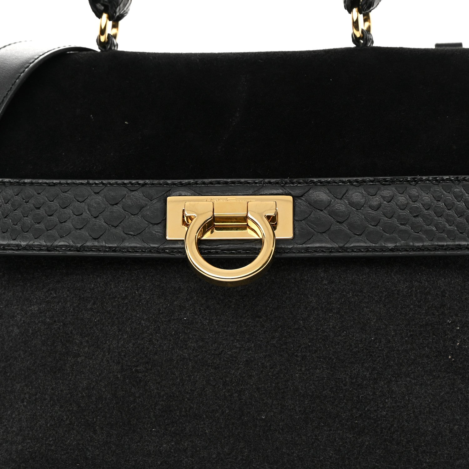 Salvatore Ferragamo Calfskin Suede Snakeskin Small Sofia Satchel Black Burgundy 8 of 22
