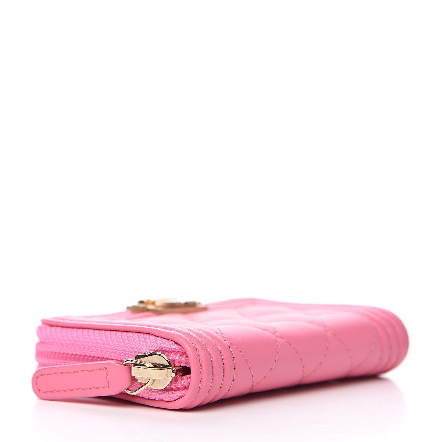 Lambskin Quilted Boy Zip Around Coin Purse Wallet Pink