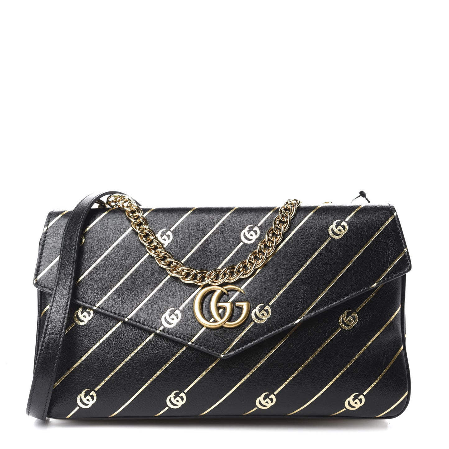 Calfskin Diagonal GG Medium Thiara Double Envelope Shoulder Bag Black White