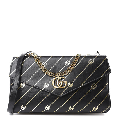 Gucci Calfskin Diagonal GG Medium Thiara Double Envelope Shoulder Bag Black White 1 of 11