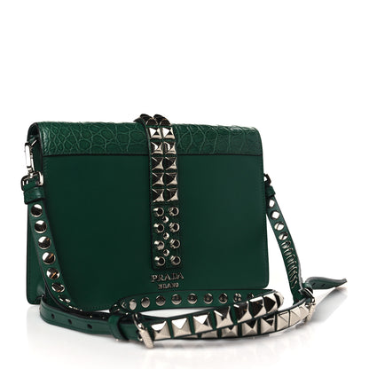 Prada Saffiano City Calfskin Studded Small Elektra Shoulder Bag Green 3 of 8