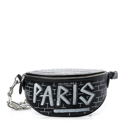 Balenciaga Agneau Arena Graffiti All Over XXS Souvenir Belt Bag Black White 1 of 10