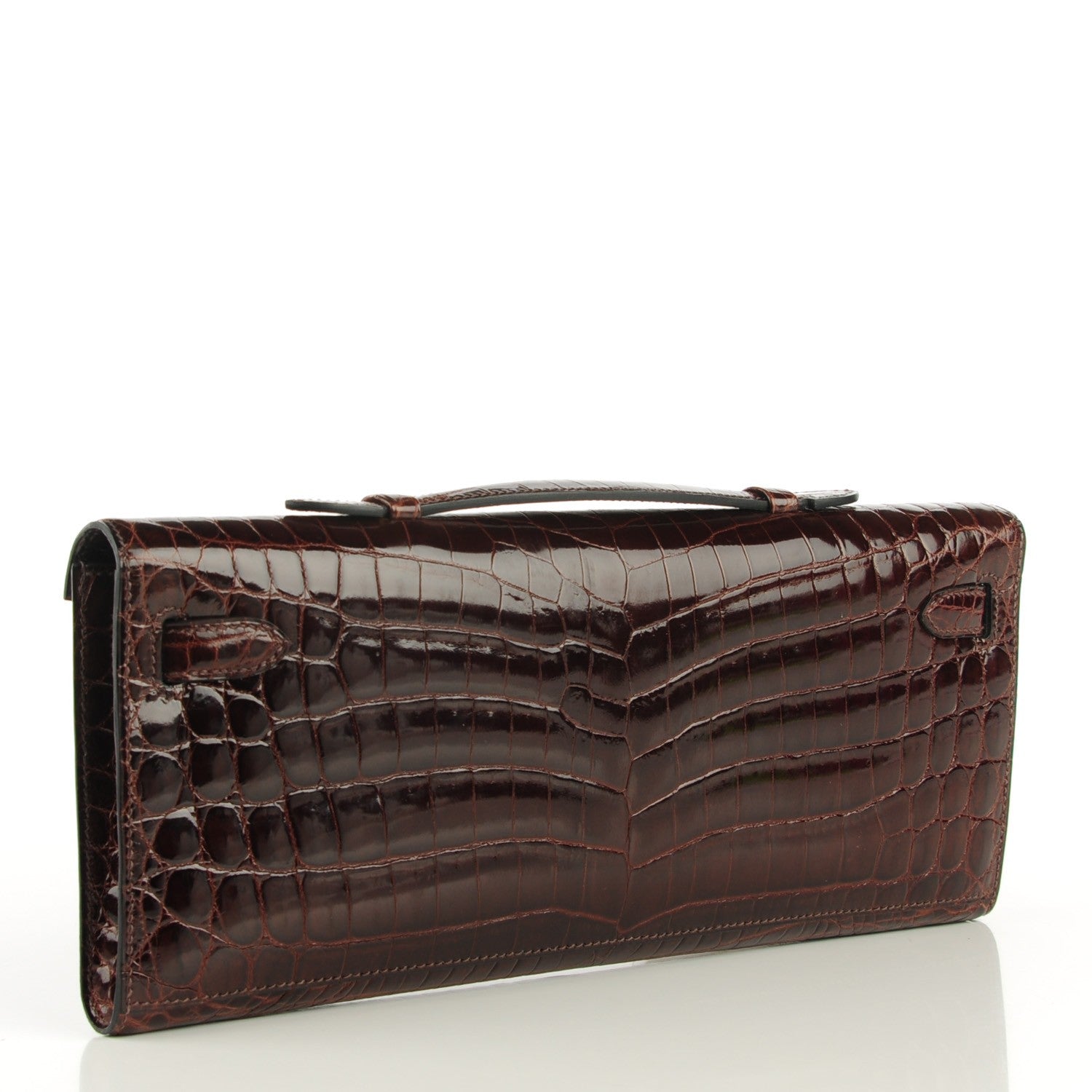 Hermes Shiny Niloticus Crocodile Kelly Cut Pochette Havane 3 of 9