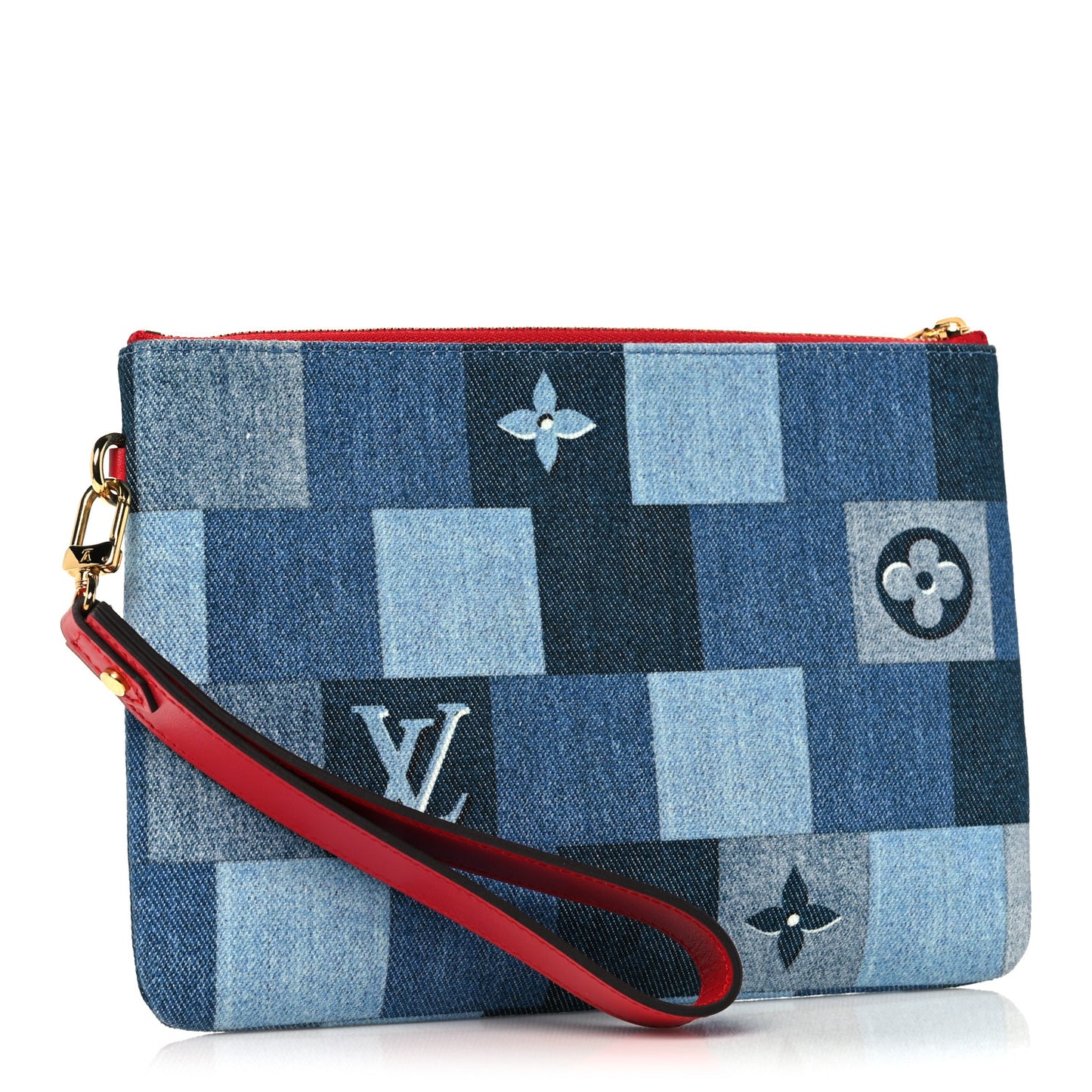 Denim Monogram Patchwork City Pouch Blue Rouge