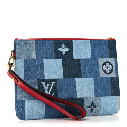 Louis Vuitton Denim Monogram Patchwork City Pouch Blue Rouge 3 of 10