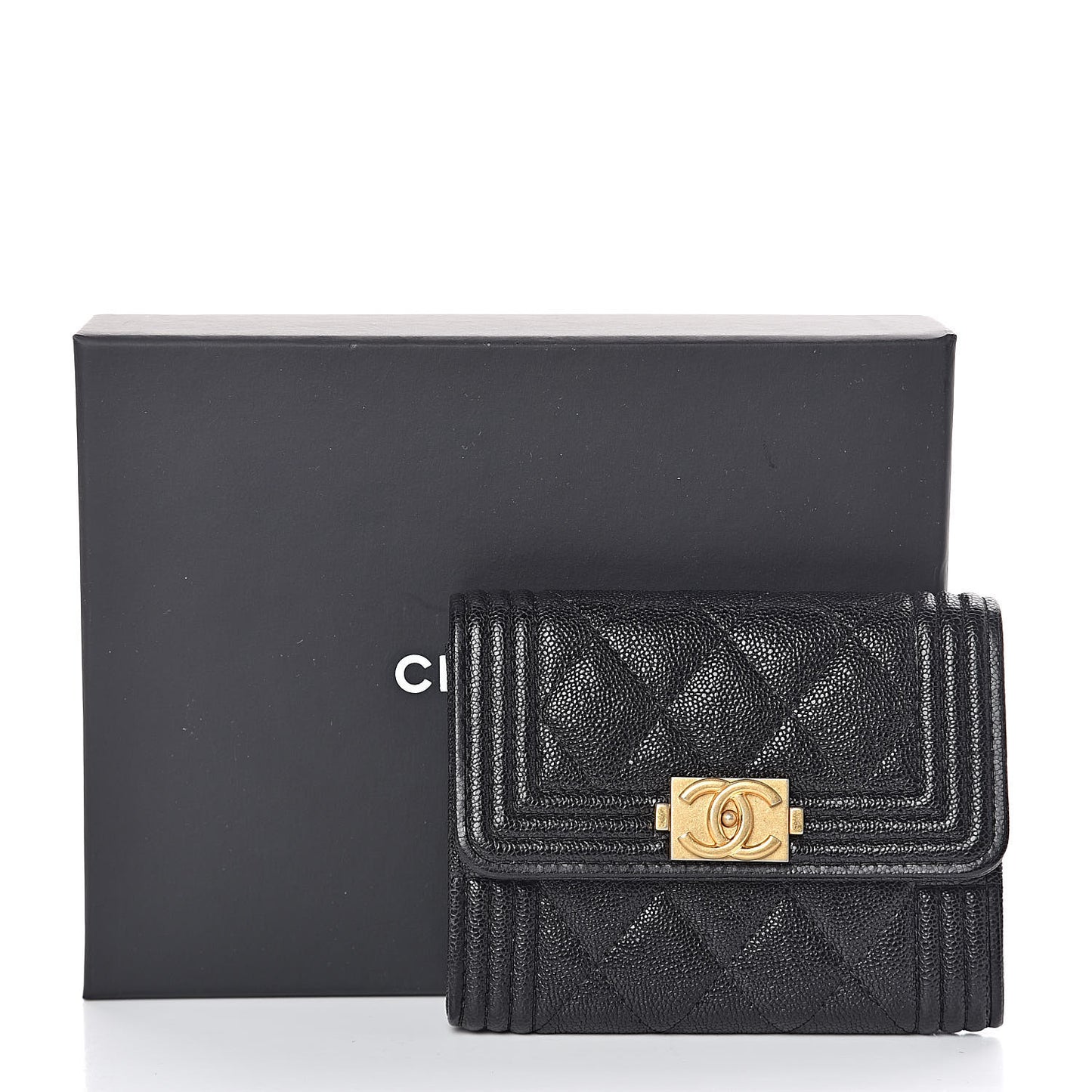 Caviar Quilted Boy Flap Card Holder Black