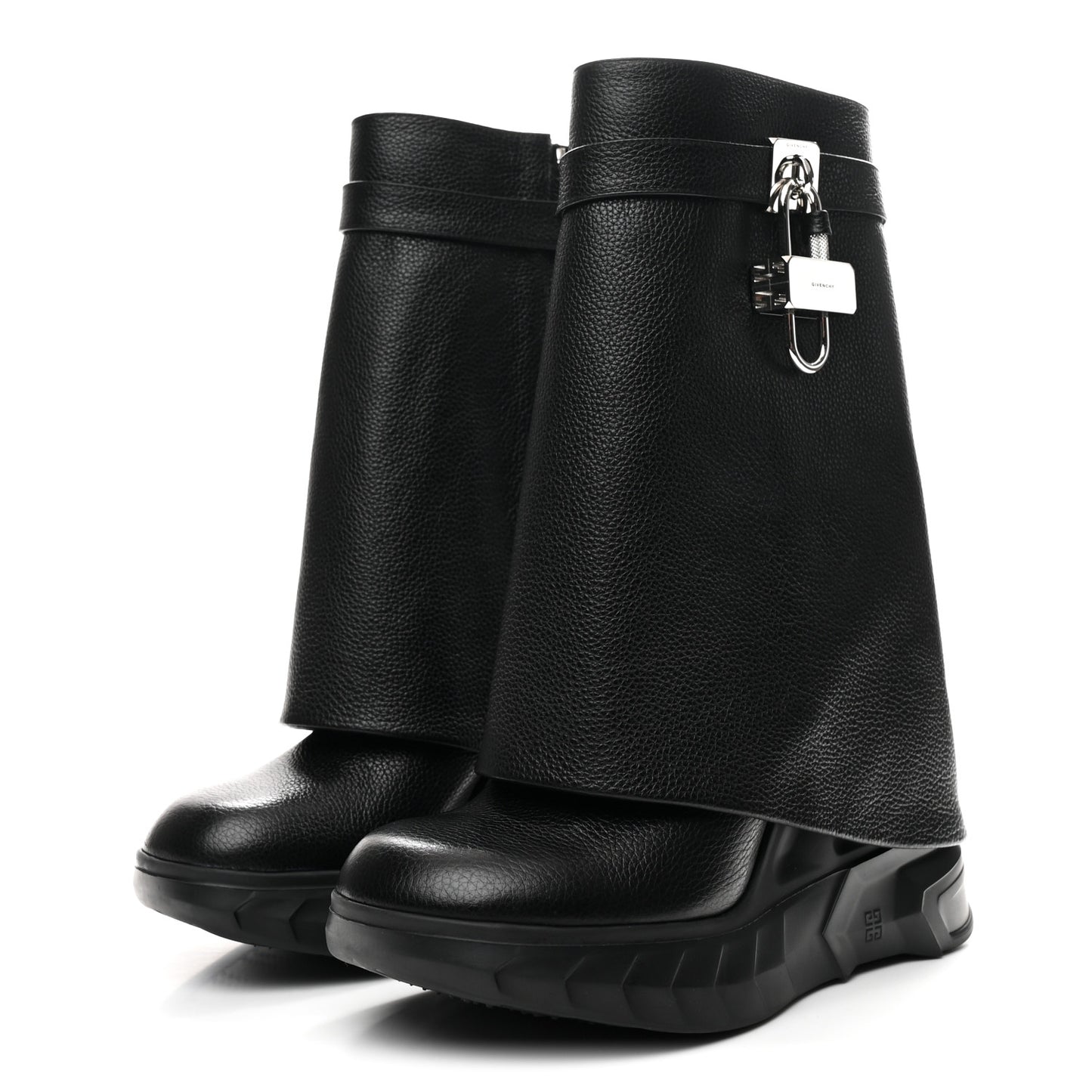 Grained Calfskin Shark Lock Biker Ankle Boots 38 Black