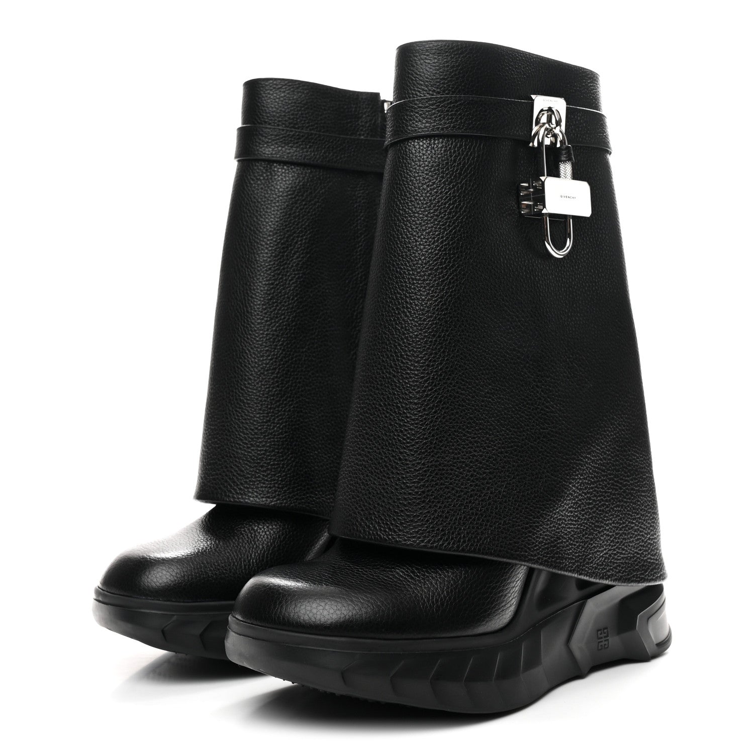 Givenchy Grained Calfskin Shark Lock Biker Ankle Boots 38 Black 4 of 10