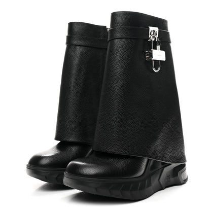 Givenchy Grained Calfskin Shark Lock Biker Ankle Boots 38 Black 4 of 10
