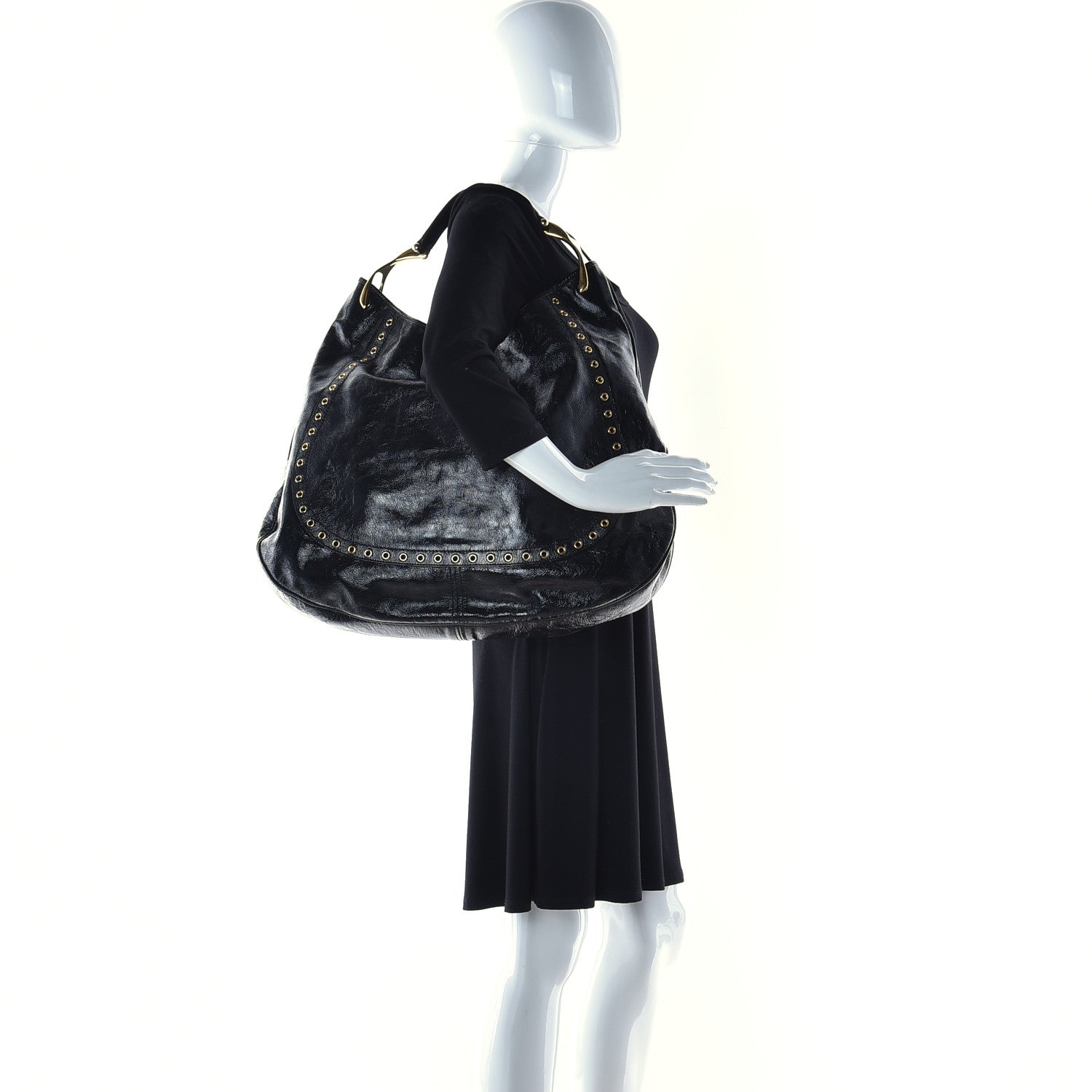 Alexander McQueen Patent Eyelet Hobo Black 2 of 11