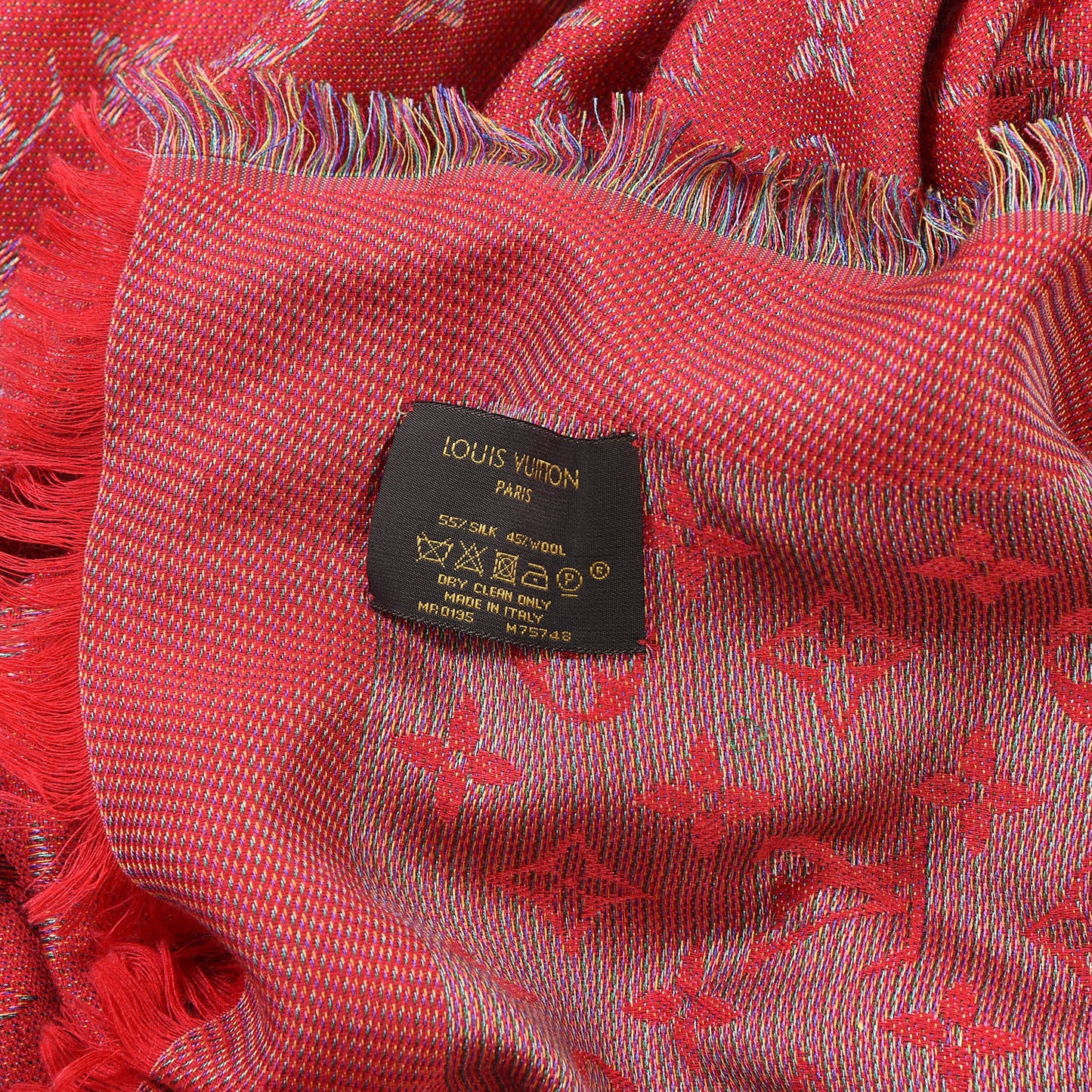 Wool Silk Monogram Rainbow Shawl Rubis