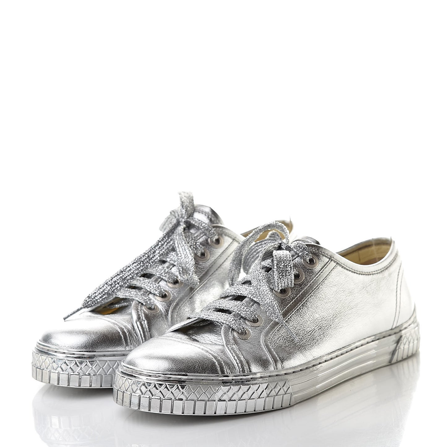 Laminated Lambskin Sneakers 37.5 Silver