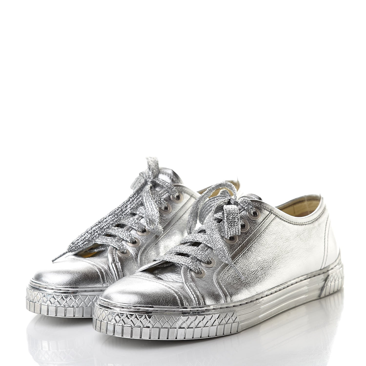 Chanel Laminated Lambskin Sneakers 37.5 Silver 3 of 17