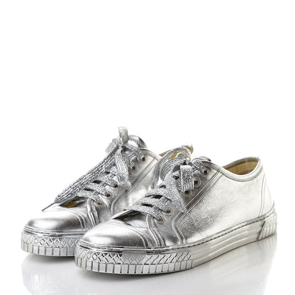Chanel Laminated Lambskin Sneakers 37.5 Silver 3 of 17