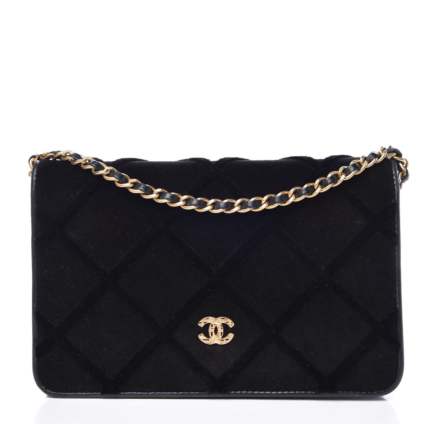 Velvet Quilted Wallet On Chain WOC Black