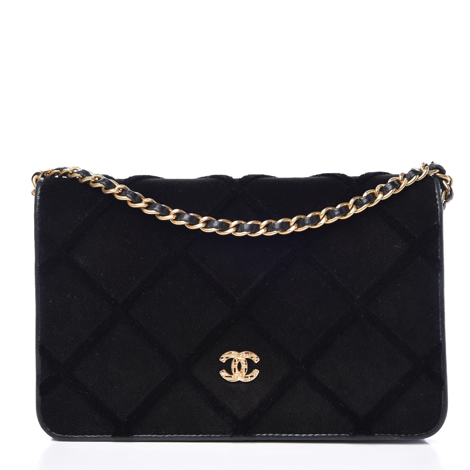 Chanel Velvet Quilted Wallet On Chain WOC Black 1 of 8