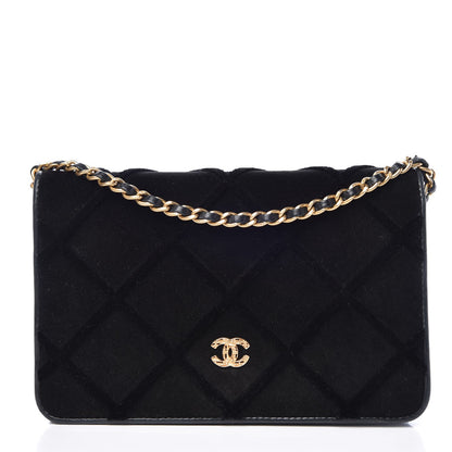 Chanel Velvet Quilted Wallet On Chain WOC Black 1 of 8