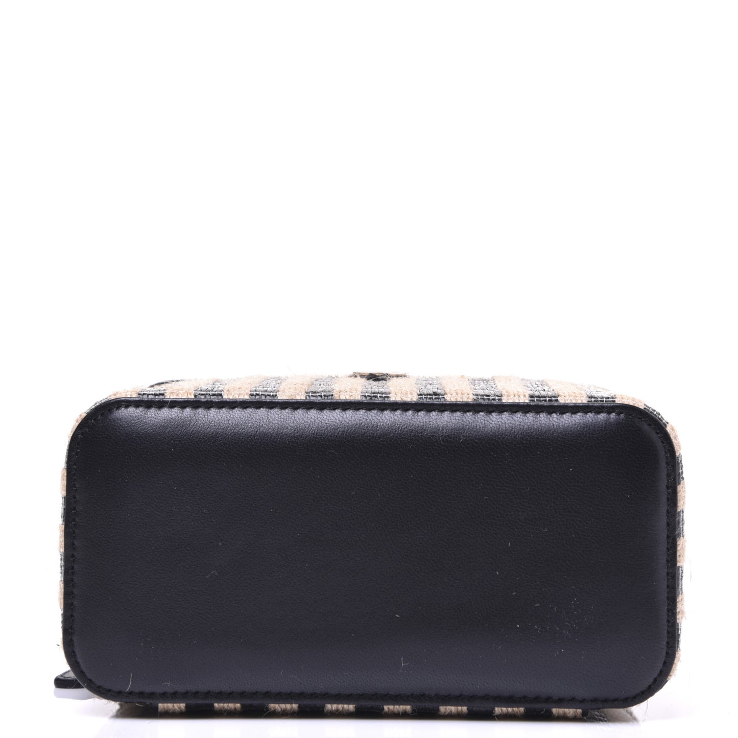 Raffia Jute Striped Small Vanity Case With Chain Black Beige