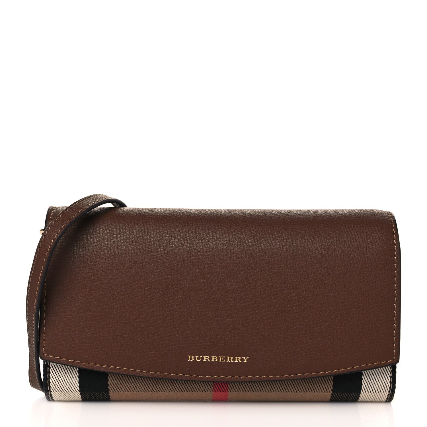 Burberry Derby Calfskin House Check Henley Wallet On Chain Tan 1 of 10