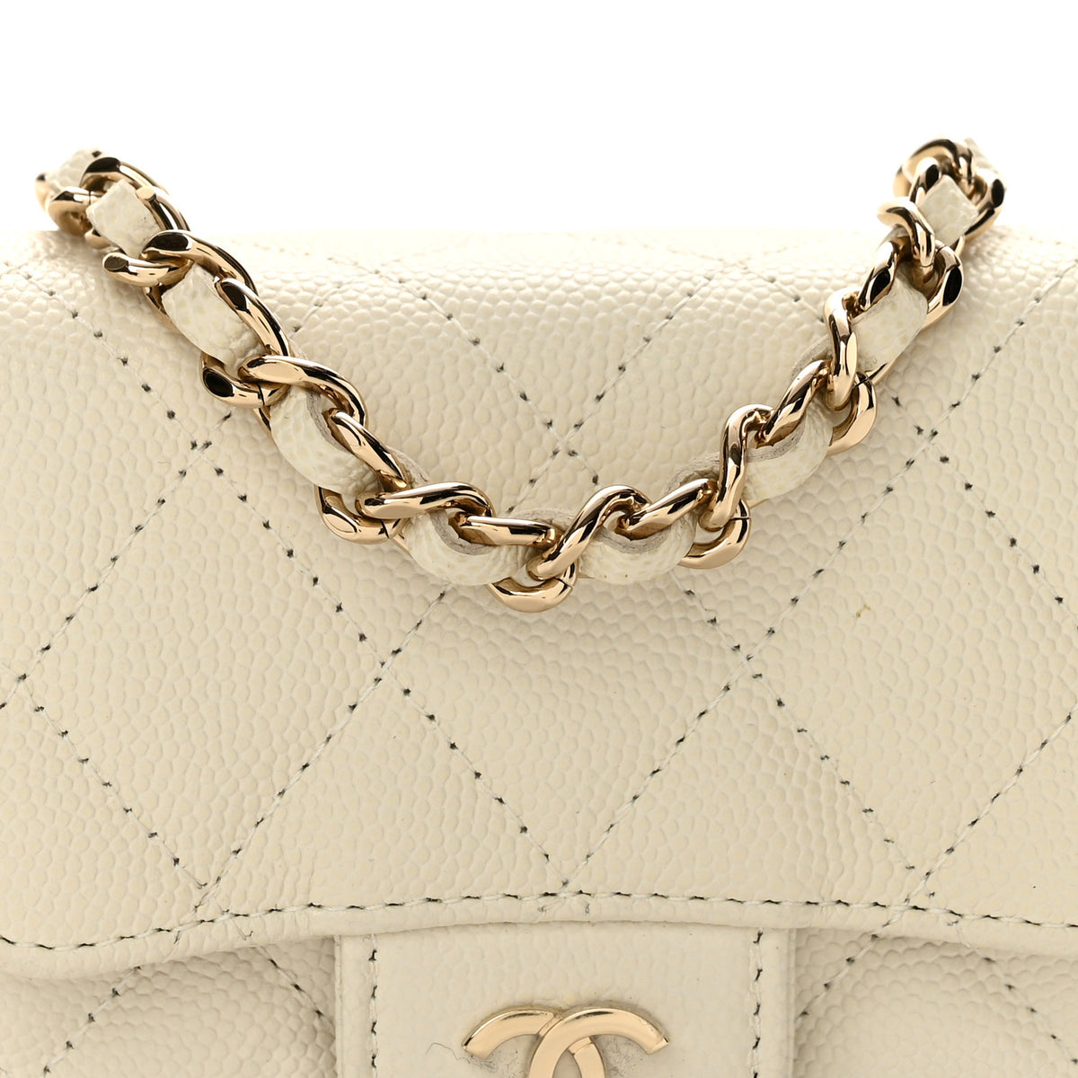 Caviar Quilted Mini Chain Belt Bag White