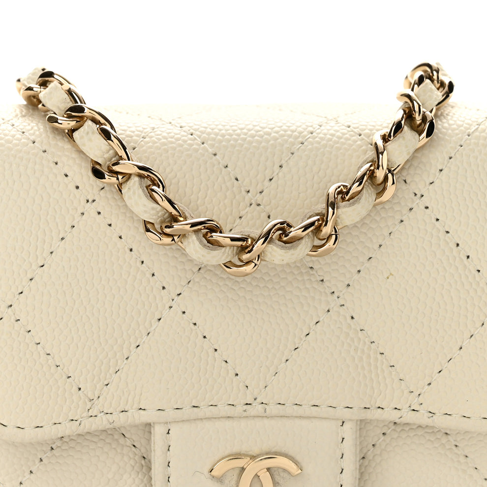Chanel Caviar Quilted Mini Chain Belt Bag White 1996646 – FASHIONPHILE