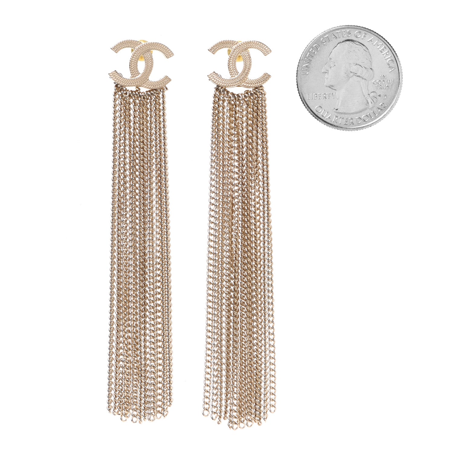 Chanel Metal CC Multi Strand Chain Drop Earrings Gold 2 of 5