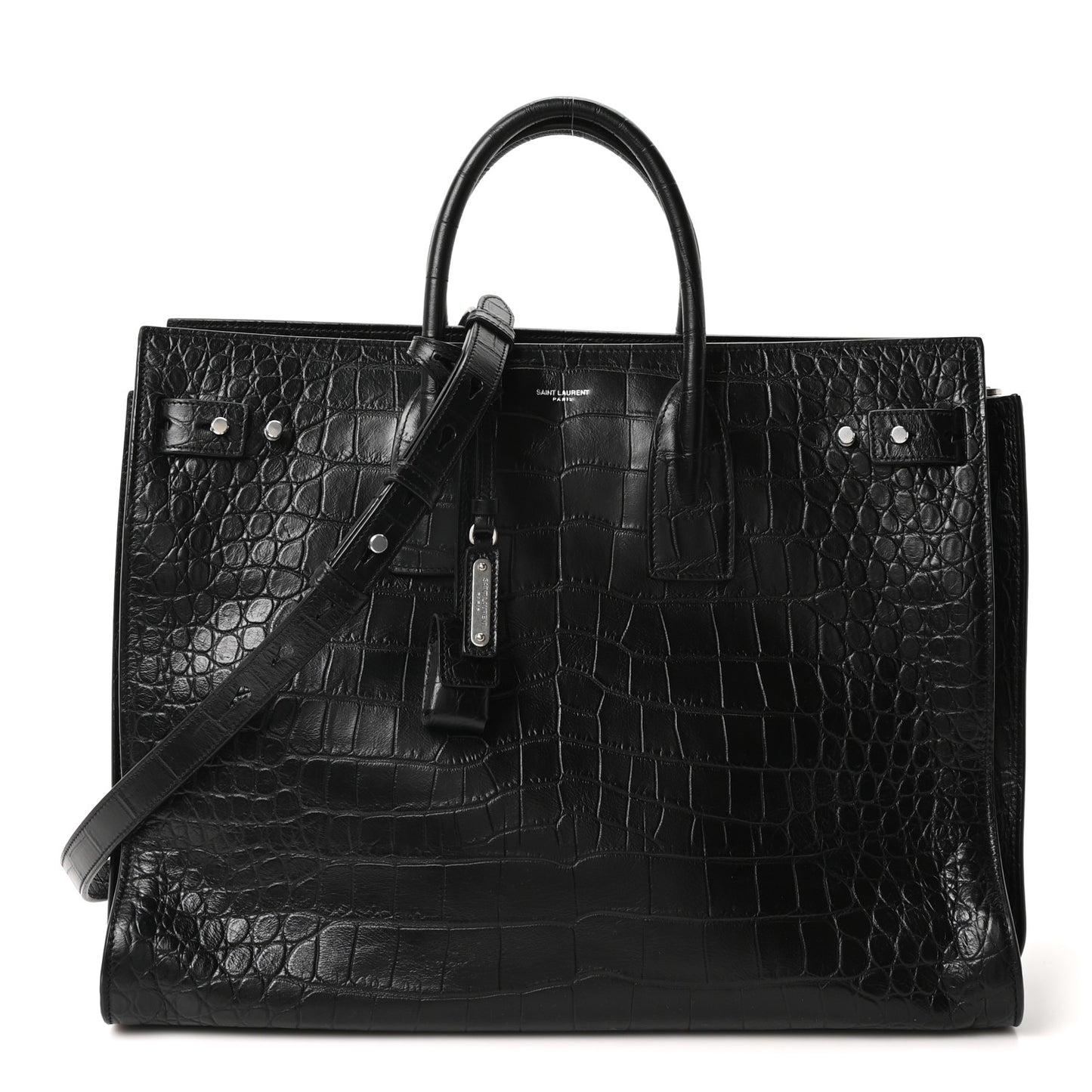 Calfskin Crocodile Embossed Large Souple Sac De Jour Black