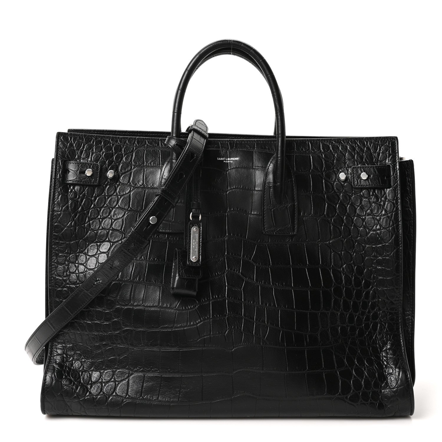 Saint Laurent Calfskin Crocodile Embossed Large Souple Sac De Jour Black 1 of 10