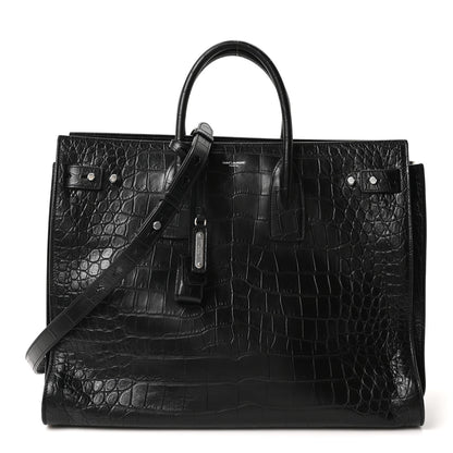 Saint Laurent Calfskin Crocodile Embossed Large Souple Sac De Jour Black 1 of 10