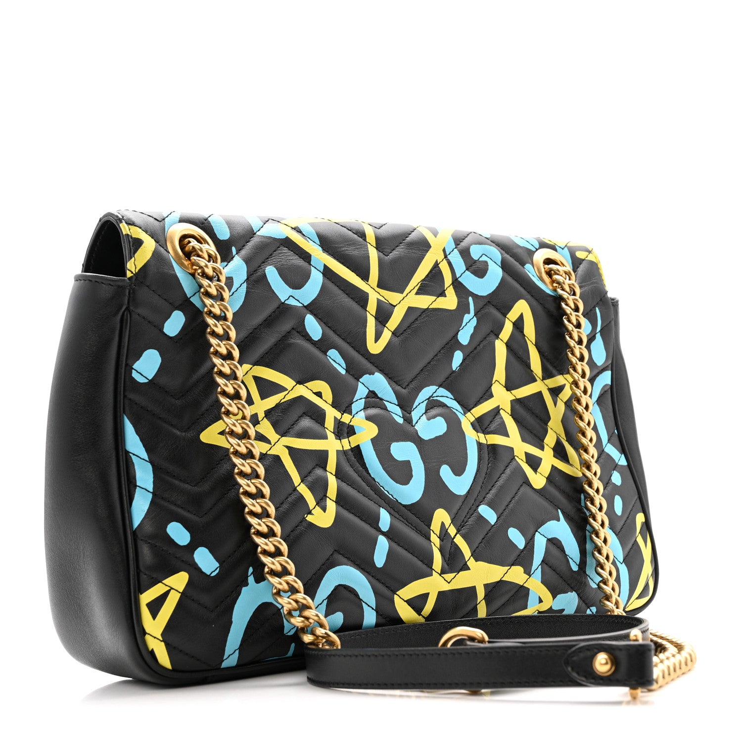Gucci Calfskin Matelasse GucciGhost Medium GG Marmont Shoulder Bag Black New Acquamarine 3 of 12