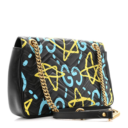 Gucci Calfskin Matelasse GucciGhost Medium GG Marmont Shoulder Bag Black New Acquamarine 3 of 12