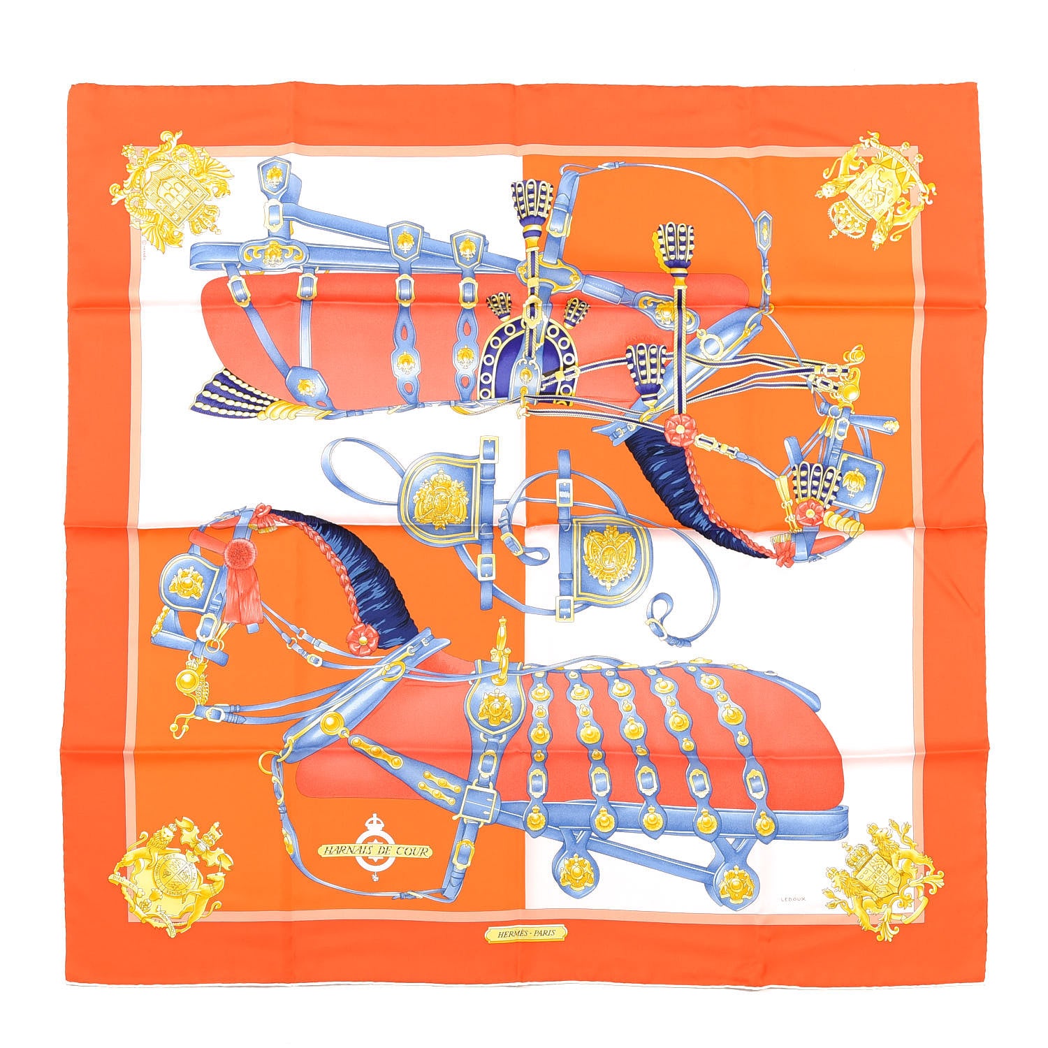 Hermes Silk Harnais De Cour Scarf 90 Orange 1 of 7
