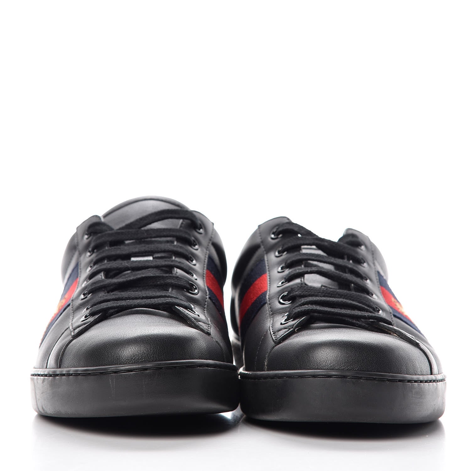 Gucci Calfskin Web Bee Embroidered Mens Ace Sneakers 7.5 Black 2 of 12