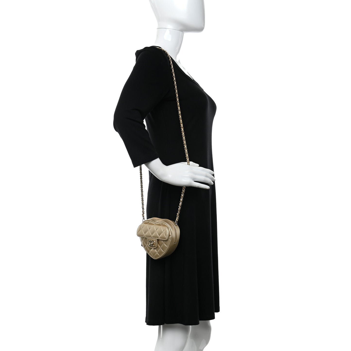 Metallic Lambskin Quilted CC In Love Heart Clutch With Chain Gold