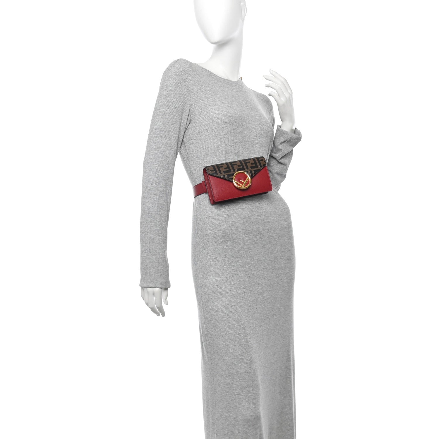 Fendi Vitello Cruise F is Fendi Bi-Color FF 1974 Embossed Envelope Belt Bag Maya Black Fragola 2 of 10