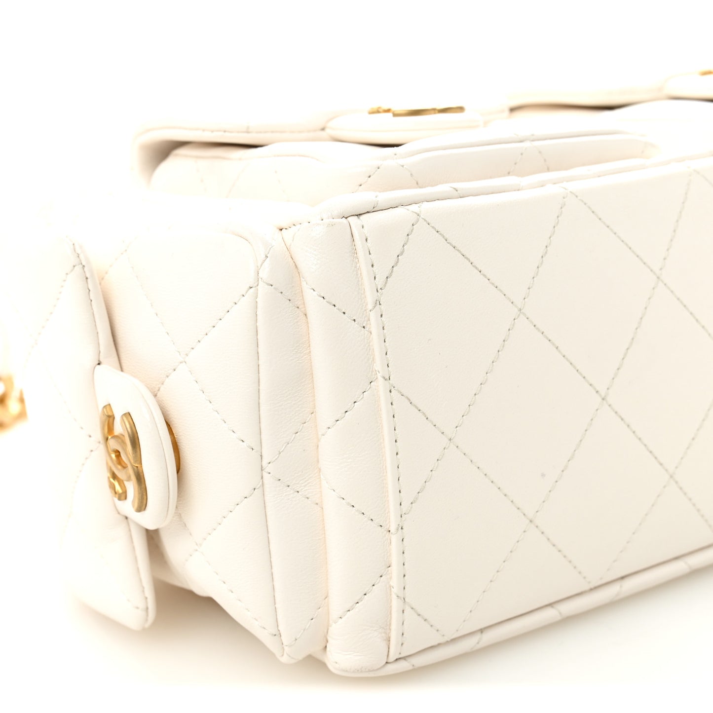 Shiny Lambskin Quilted Trendy Pockets Hobo White
