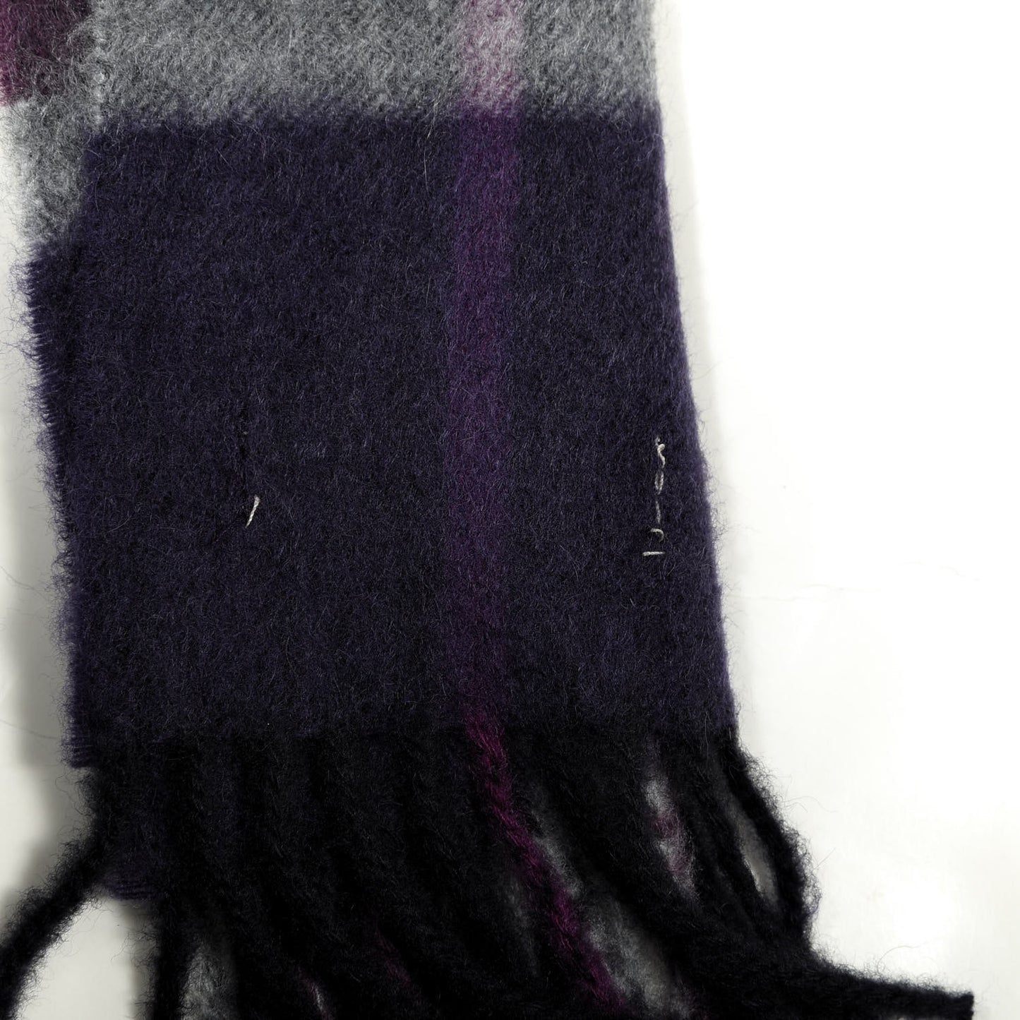Cashmere Giant Check Fringe Scarf Purple