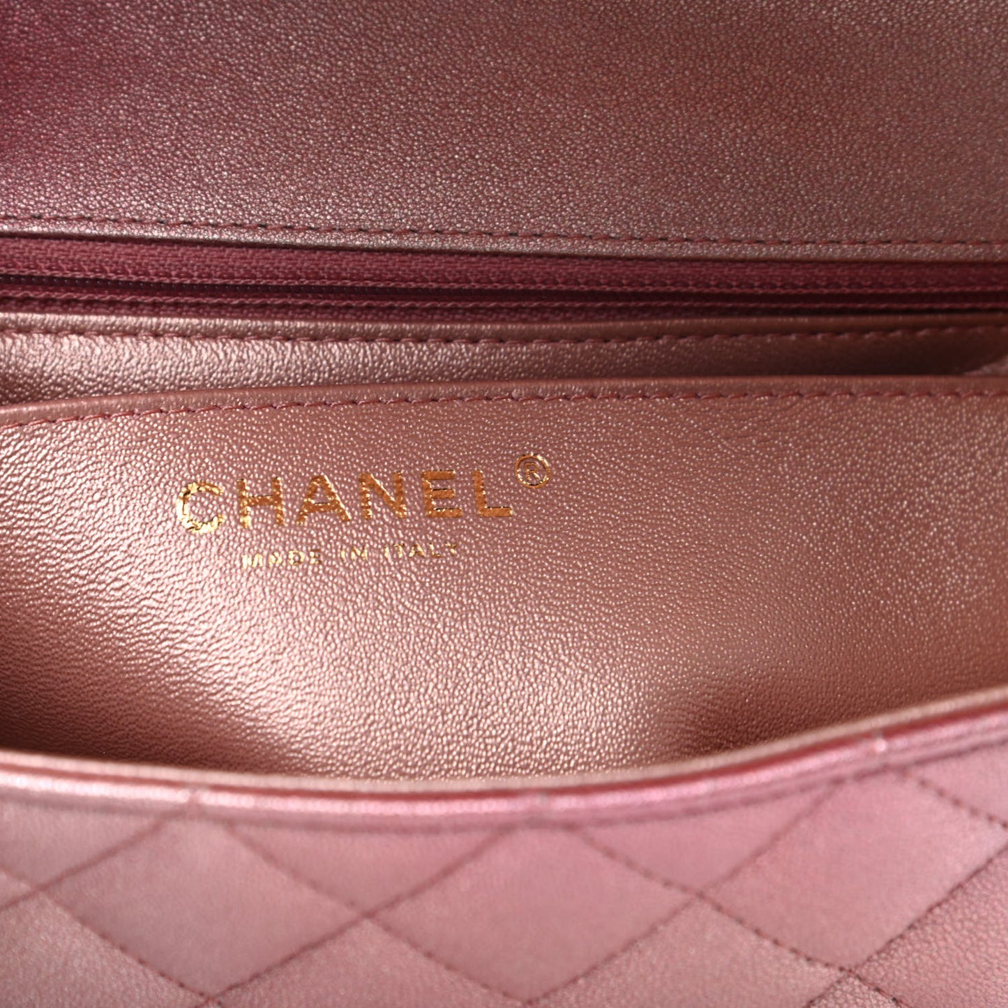 Metallic Lambskin Quilted Ombre Mini Rectangular Flap Pink