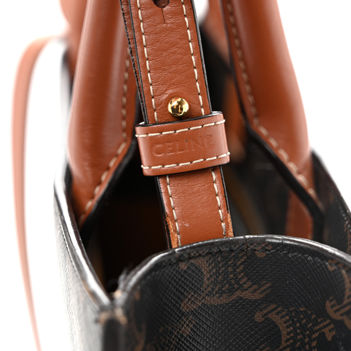 Triomphe Canvas Calfskin Small Vertical Cabas Tan